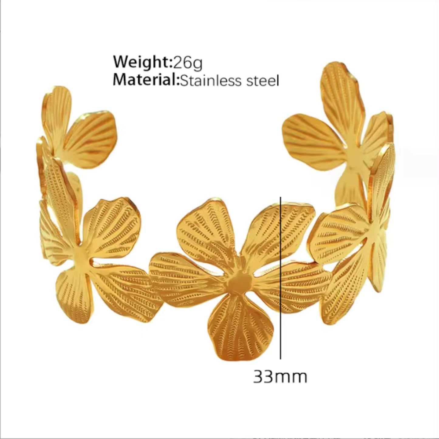 Floral Design Gold Plated Stainless Steel Cuff Bracelet