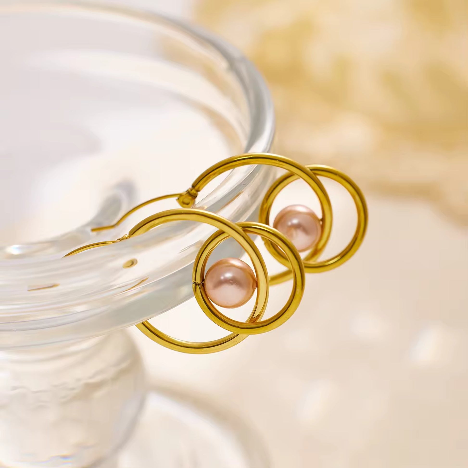 Gold Plated Stud Earrings with Multicolored Pearl