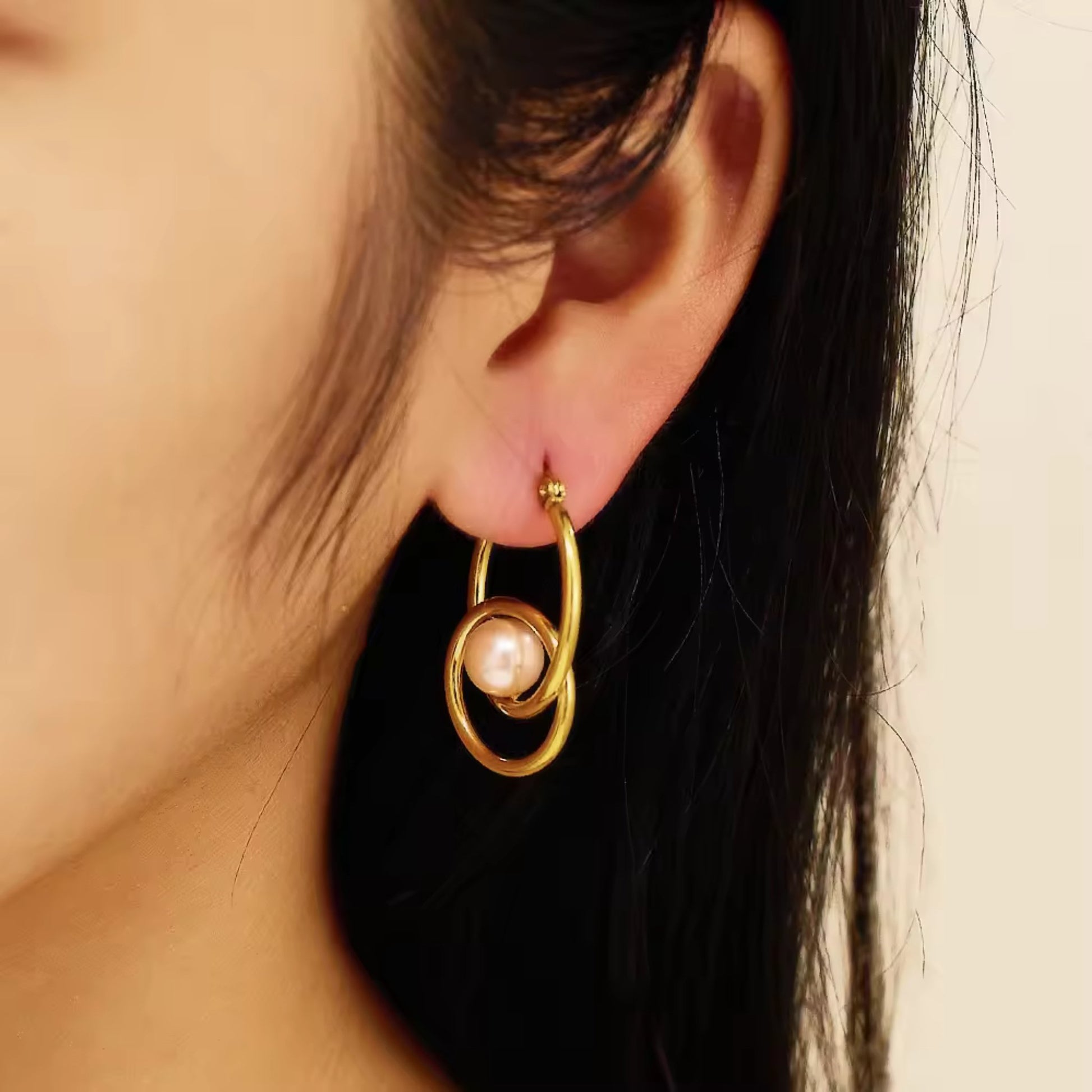 Gold Plated Stud Earrings with Multicolored Pearl