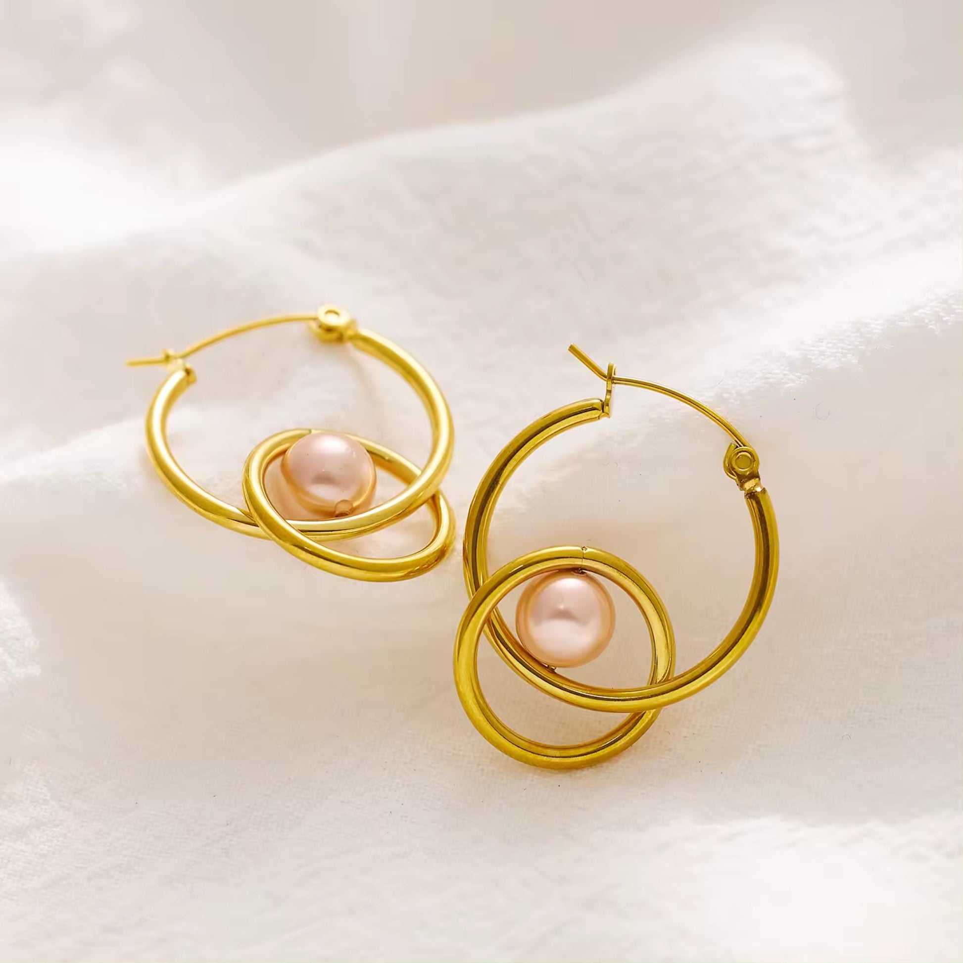Gold Plated Stud Earrings with Multicolored Pearl