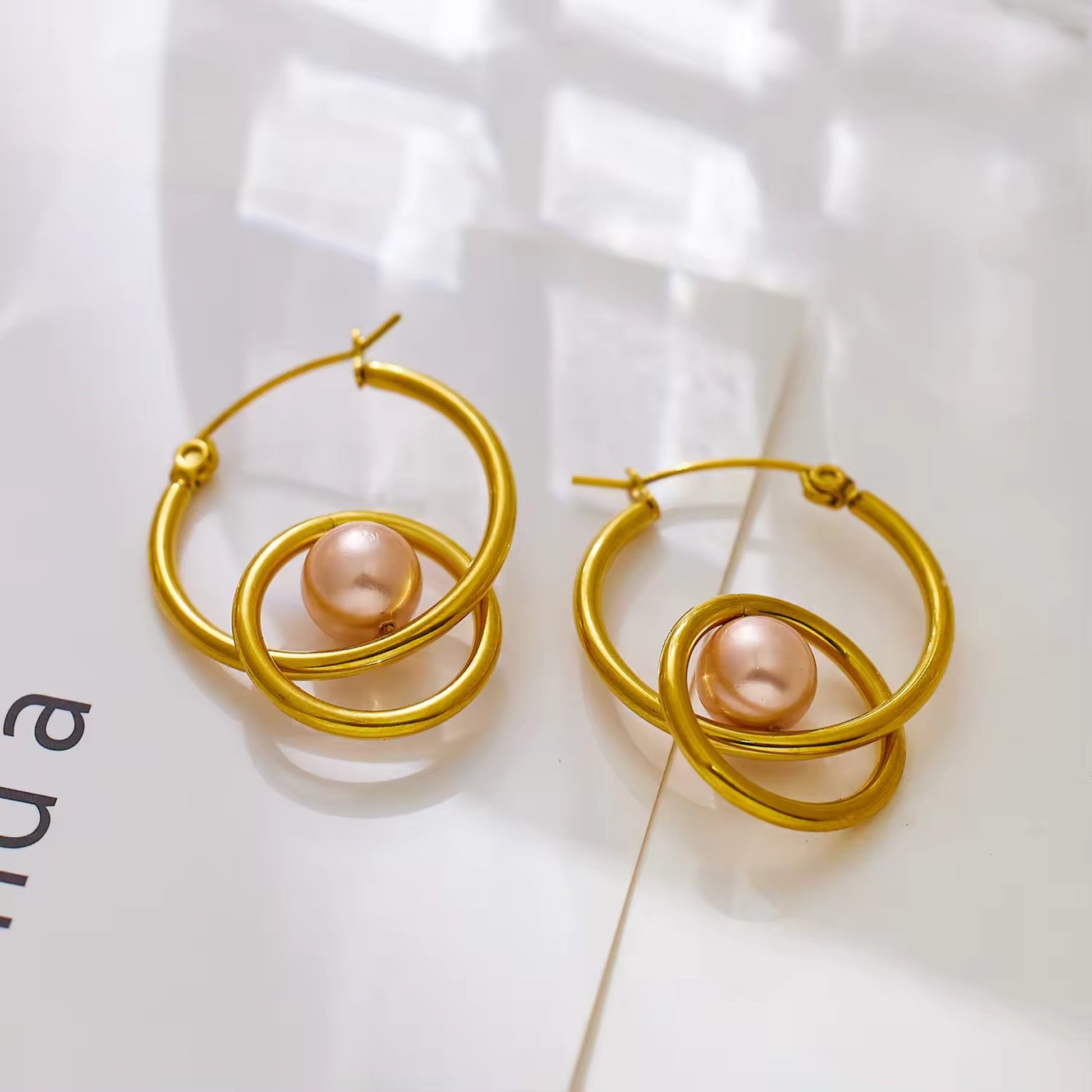 Gold Plated Stud Earrings with Multicolored Pearl