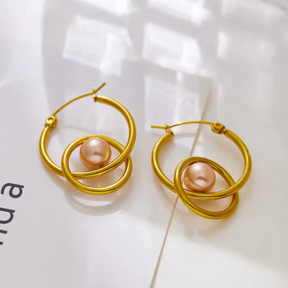 Gold Plated Stud Earrings with Multicolored Pearl