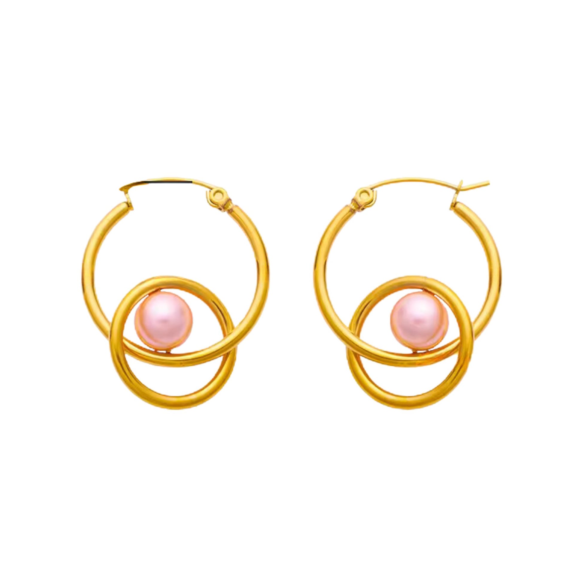 Gold Plated Stud Earrings with Multicolored Pearl