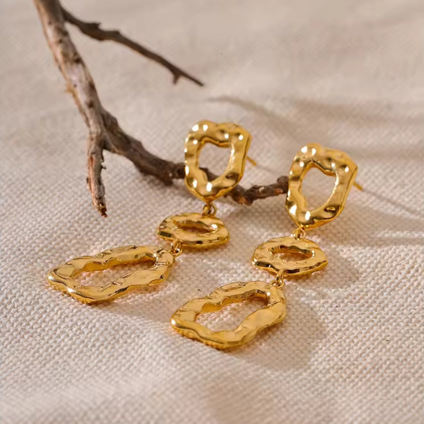 Golden Abstract Drop 18K Gold Plated Earrings