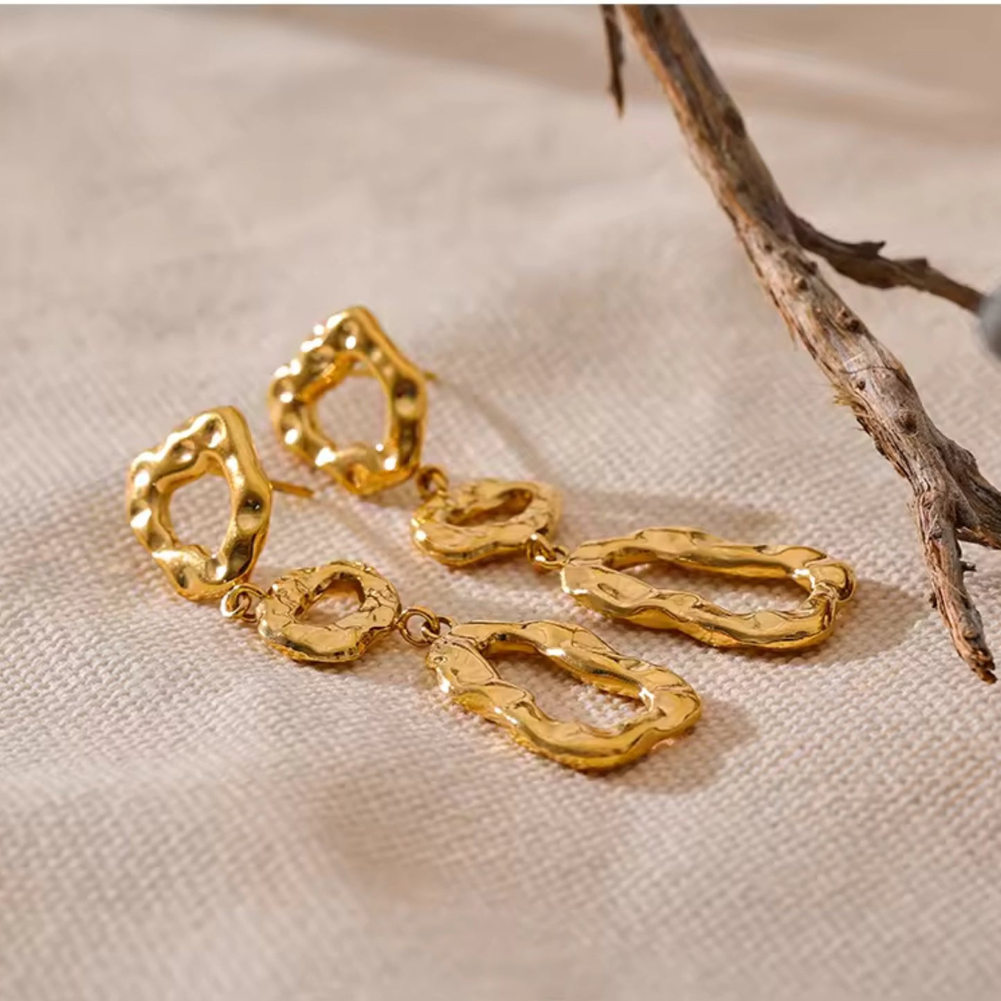 Golden Abstract Drop 18K Gold Plated Earrings