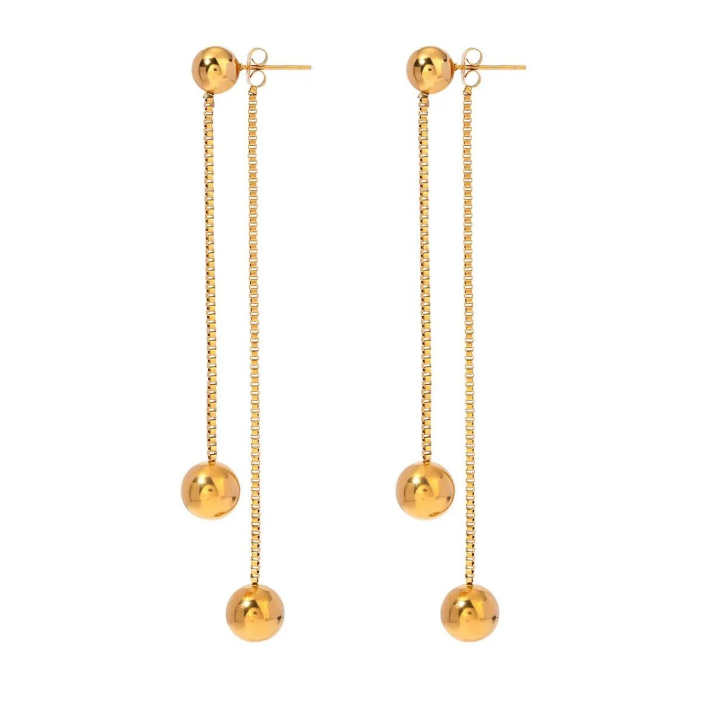 Golden Ball Drop Chain Earrings