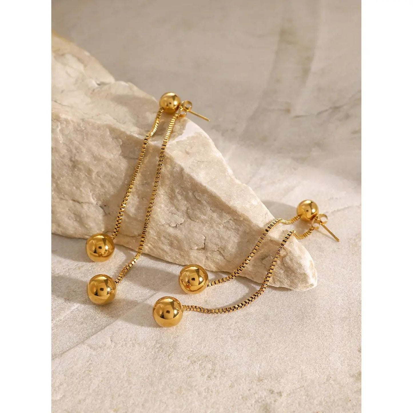 Golden Ball Drop Chain Earrings