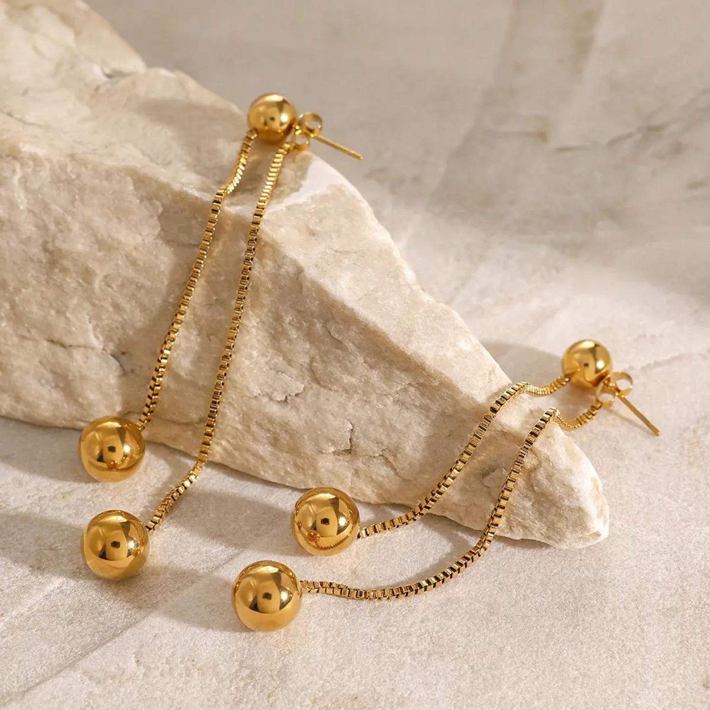 Golden Ball Drop Chain Earrings