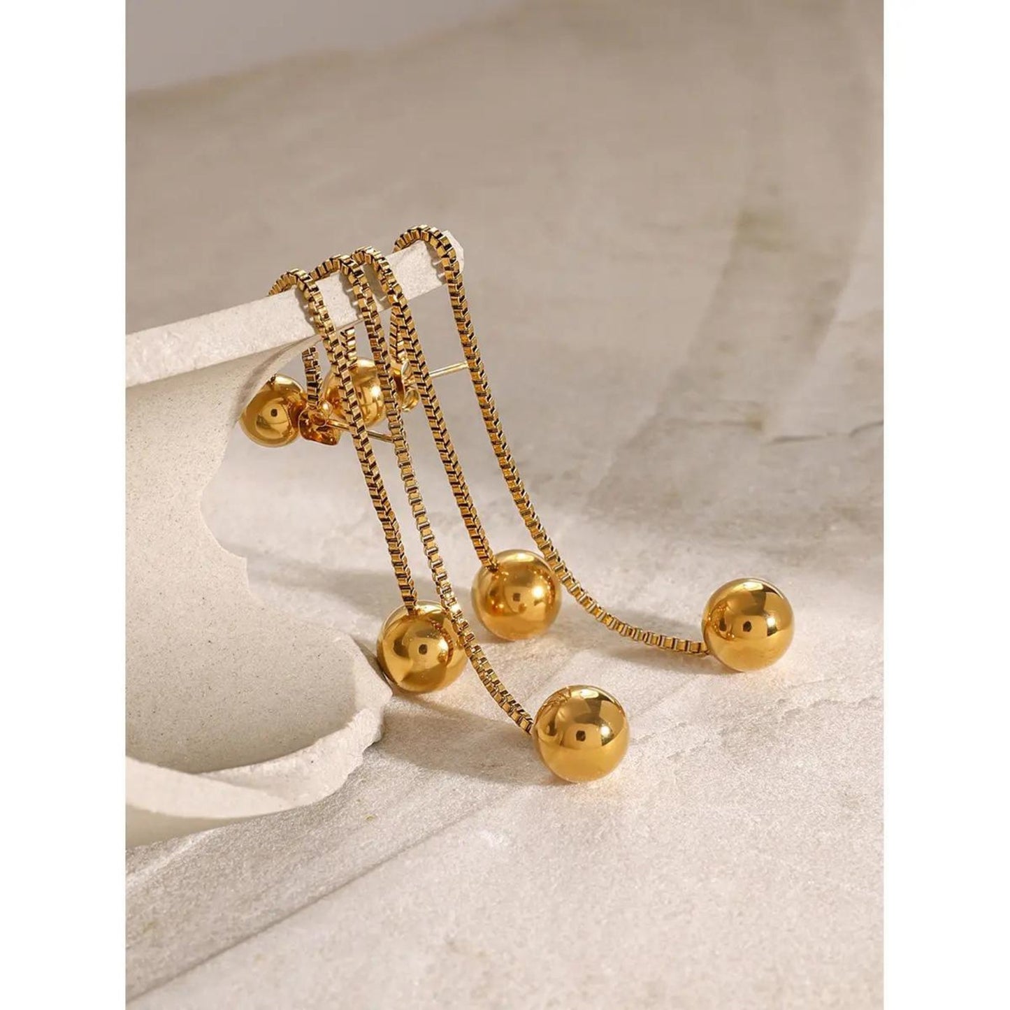 Golden Ball Drop Chain Earrings