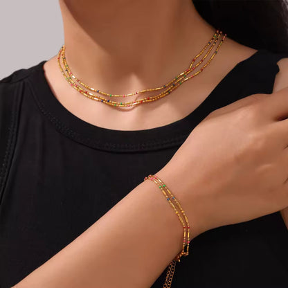 Golden Beaded Elegance 18K Gold Plated Set - Necklace, Bracelet, and Anklet