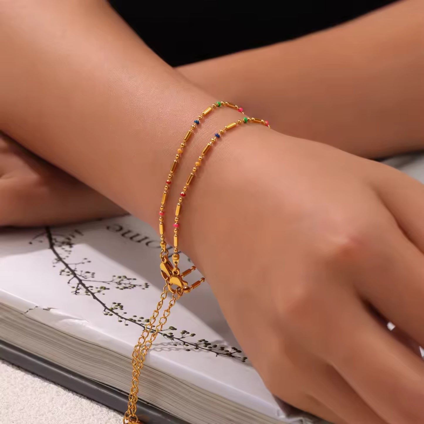 Golden Beaded Elegance 18K Gold Plated Set - Necklace, Bracelet, and Anklet
