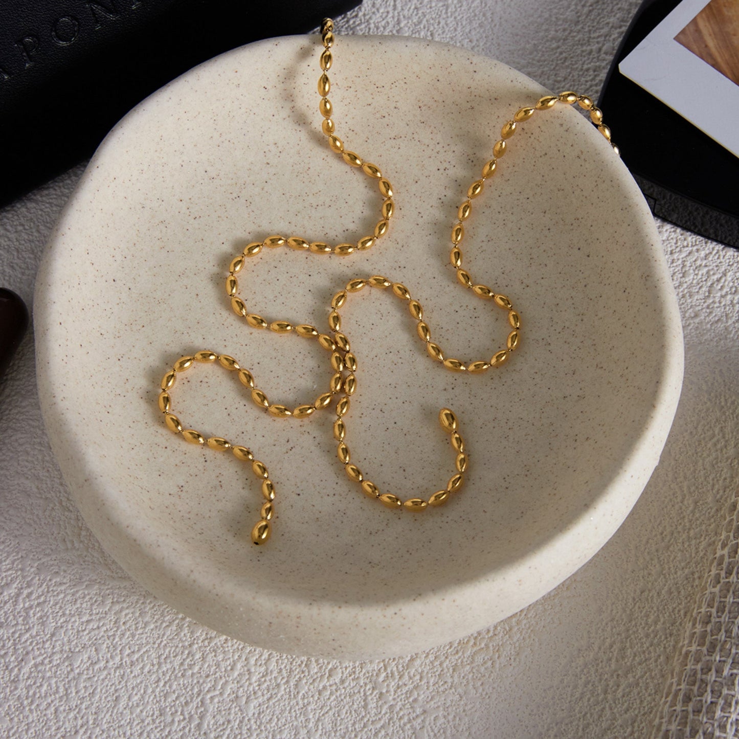 Golden Beaded Y-Necklace – 18K Gold Stainless Steel