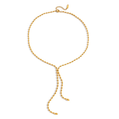 Golden Beaded Y-Necklace – 18K Gold Stainless Steel