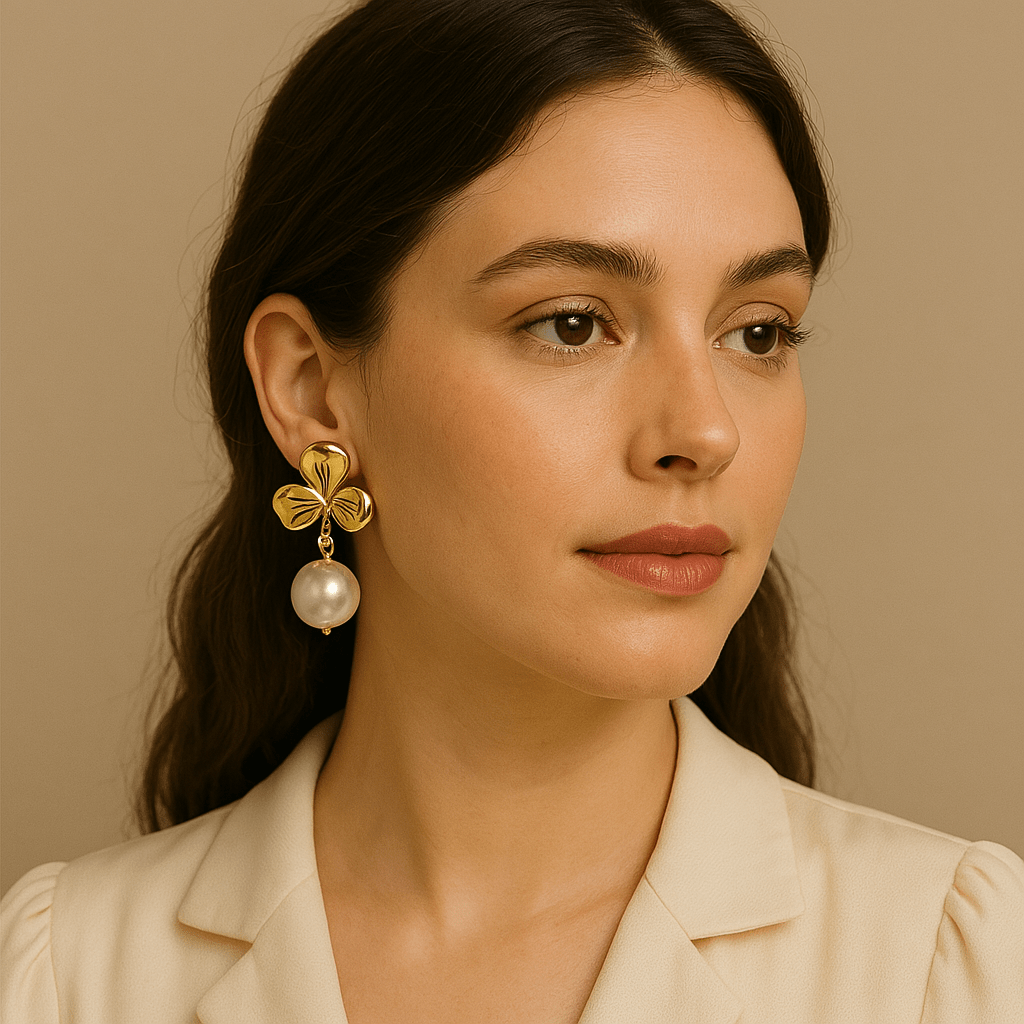 Golden Blossom Pearl Drop 18K Gold Plated Earrings
