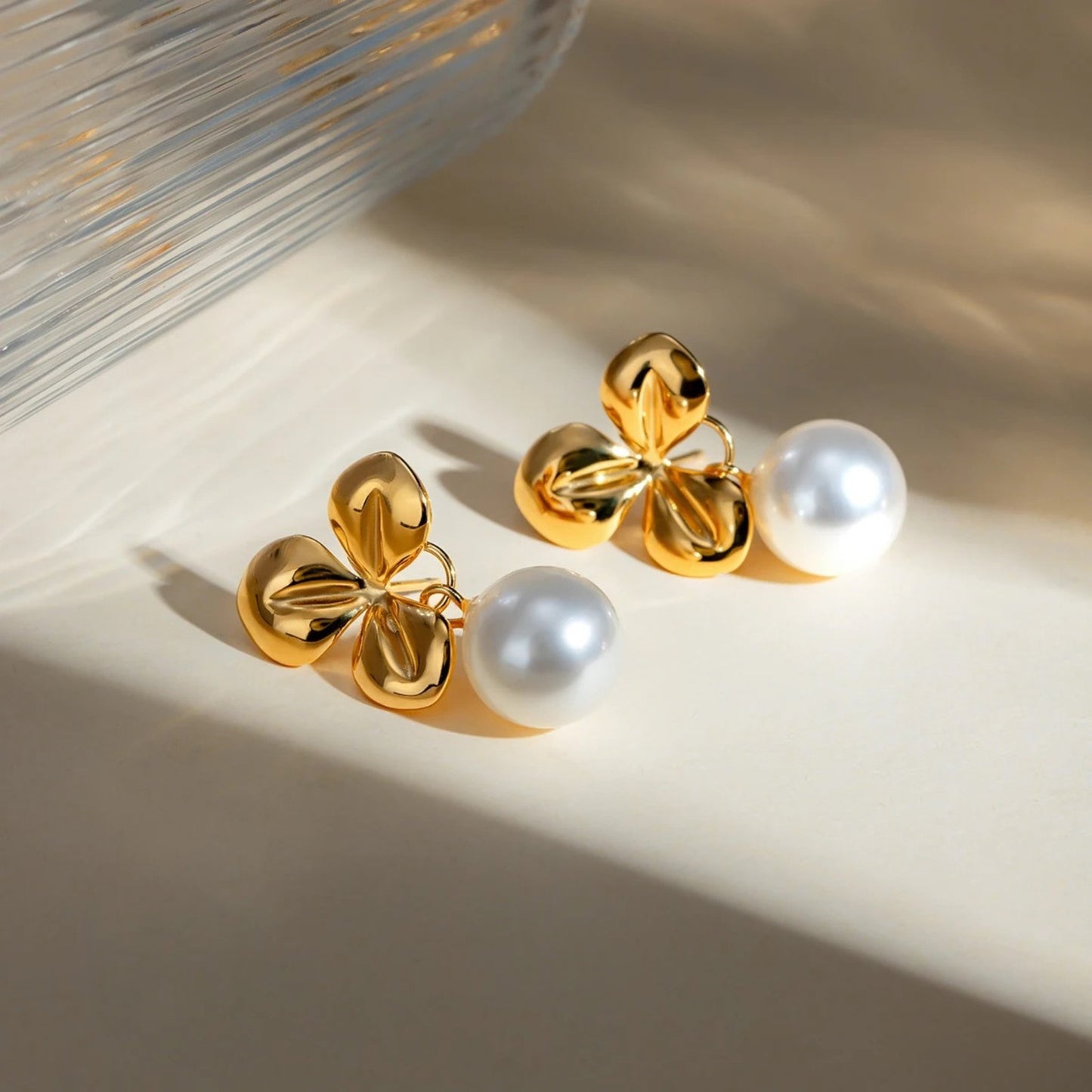 Golden Blossom Pearl Drop Earrings