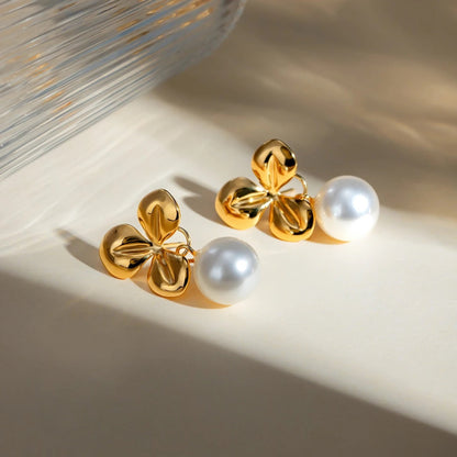 Golden Blossom Pearl Drop Earrings