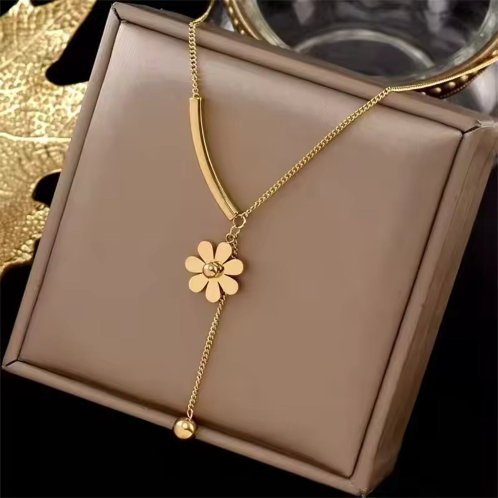 Golden Daisy Charm Necklace