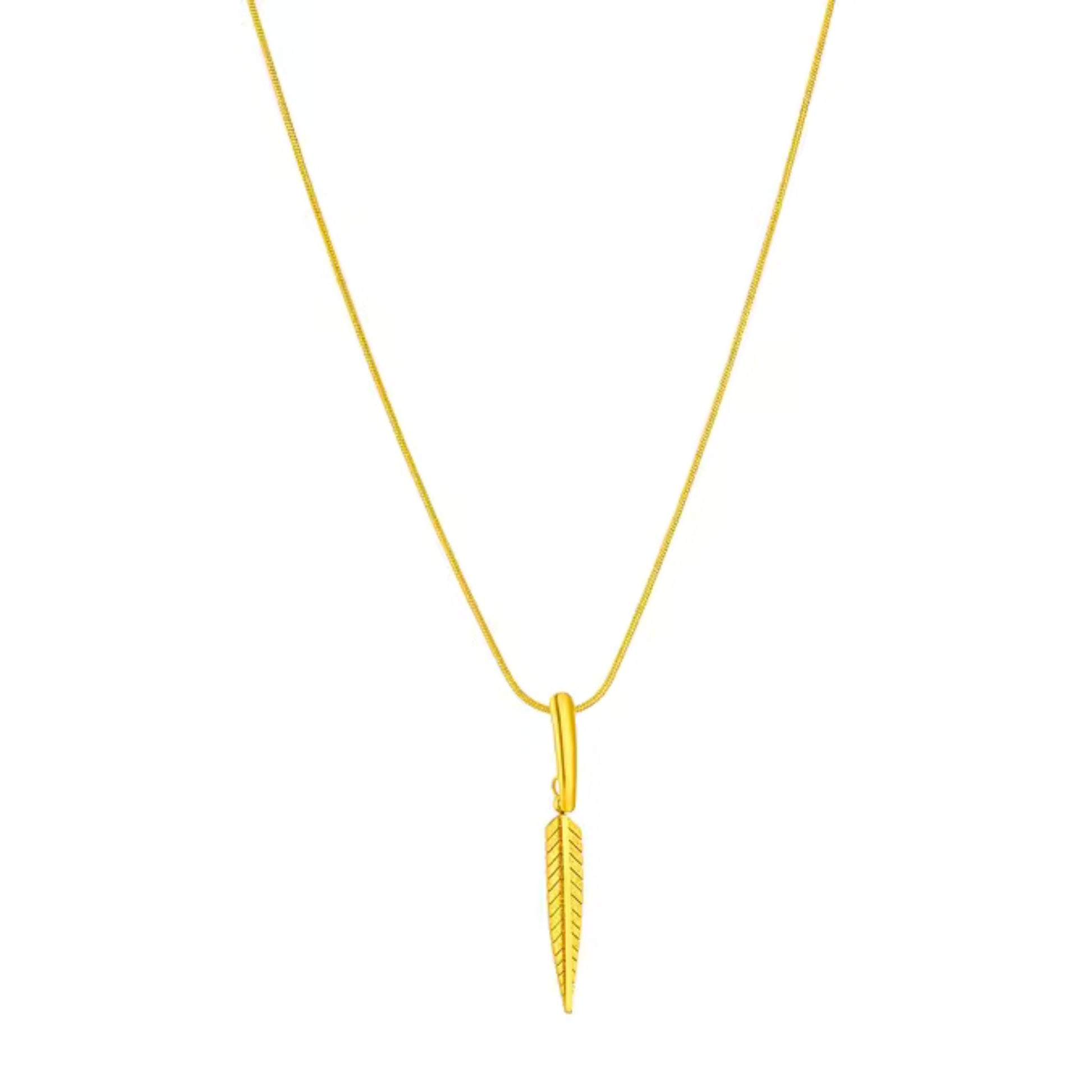 Golden Feather Pendant Necklace