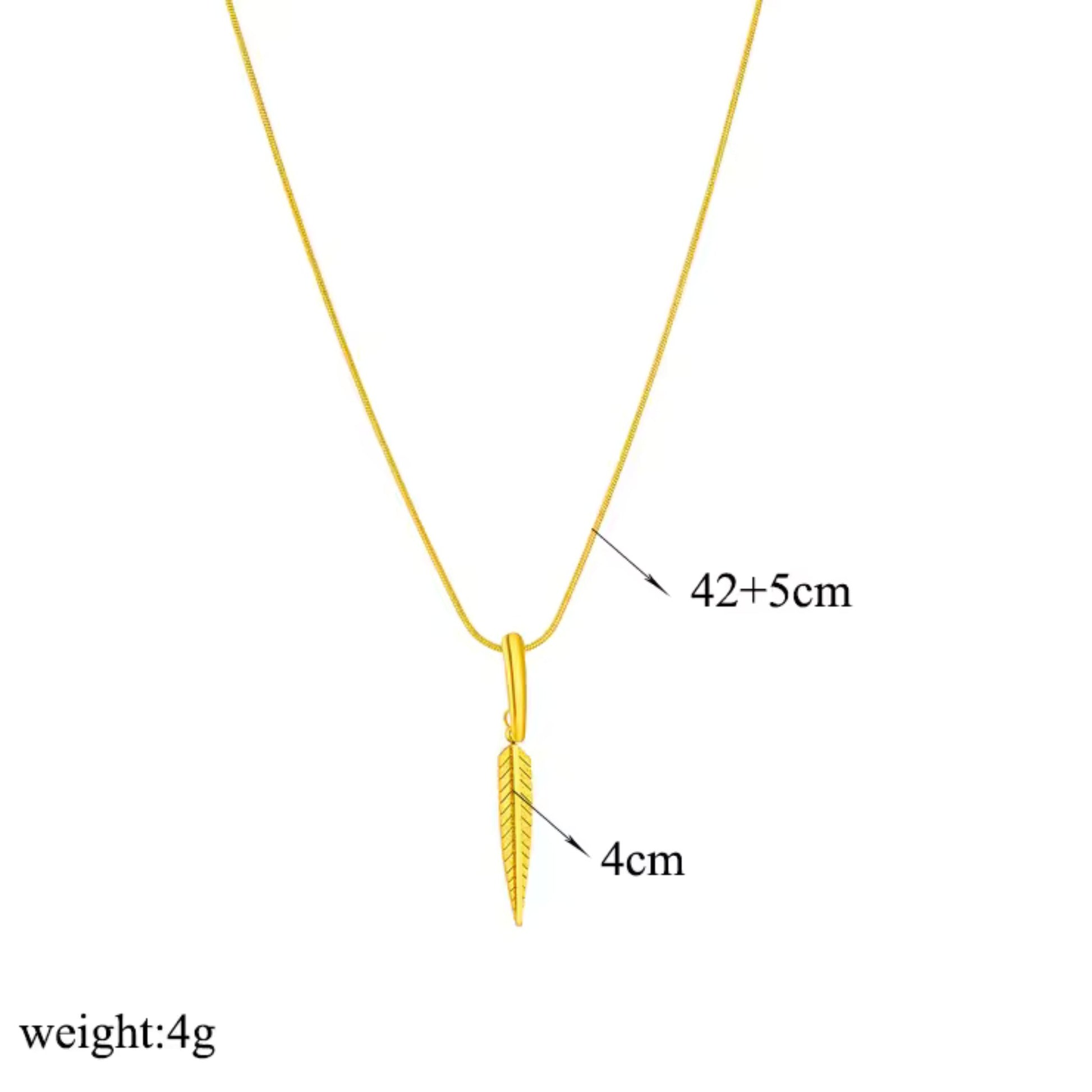Golden Feather Pendant Necklace