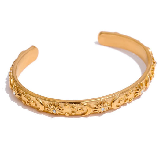 Golden Harmony Sun and Moon Cuff Bracelet