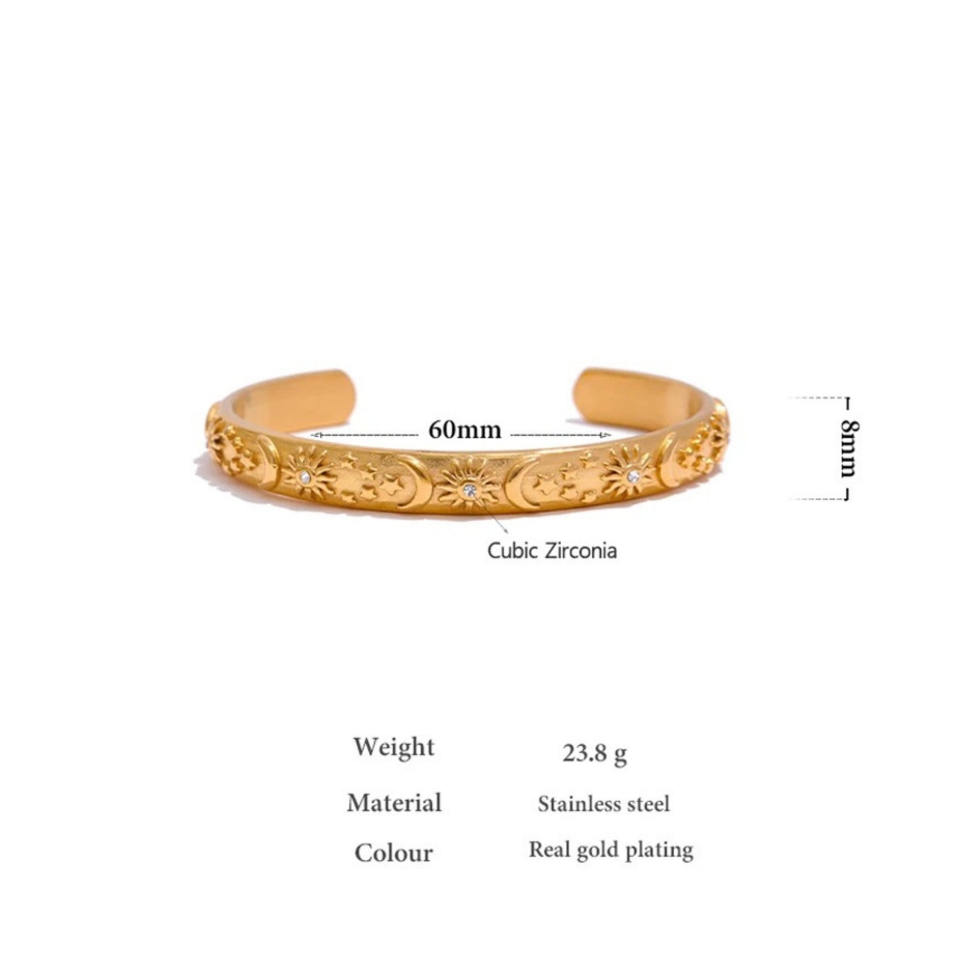 Golden Harmony Sun and Moon Cuff Bracelet