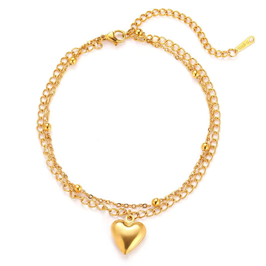 Golden Heart Charm Anklet