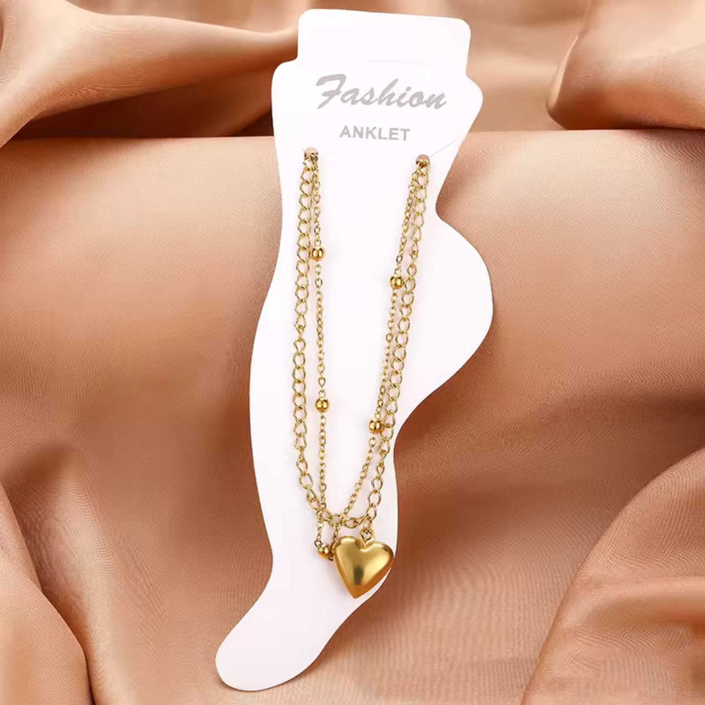 Golden Heart Charm Anklet