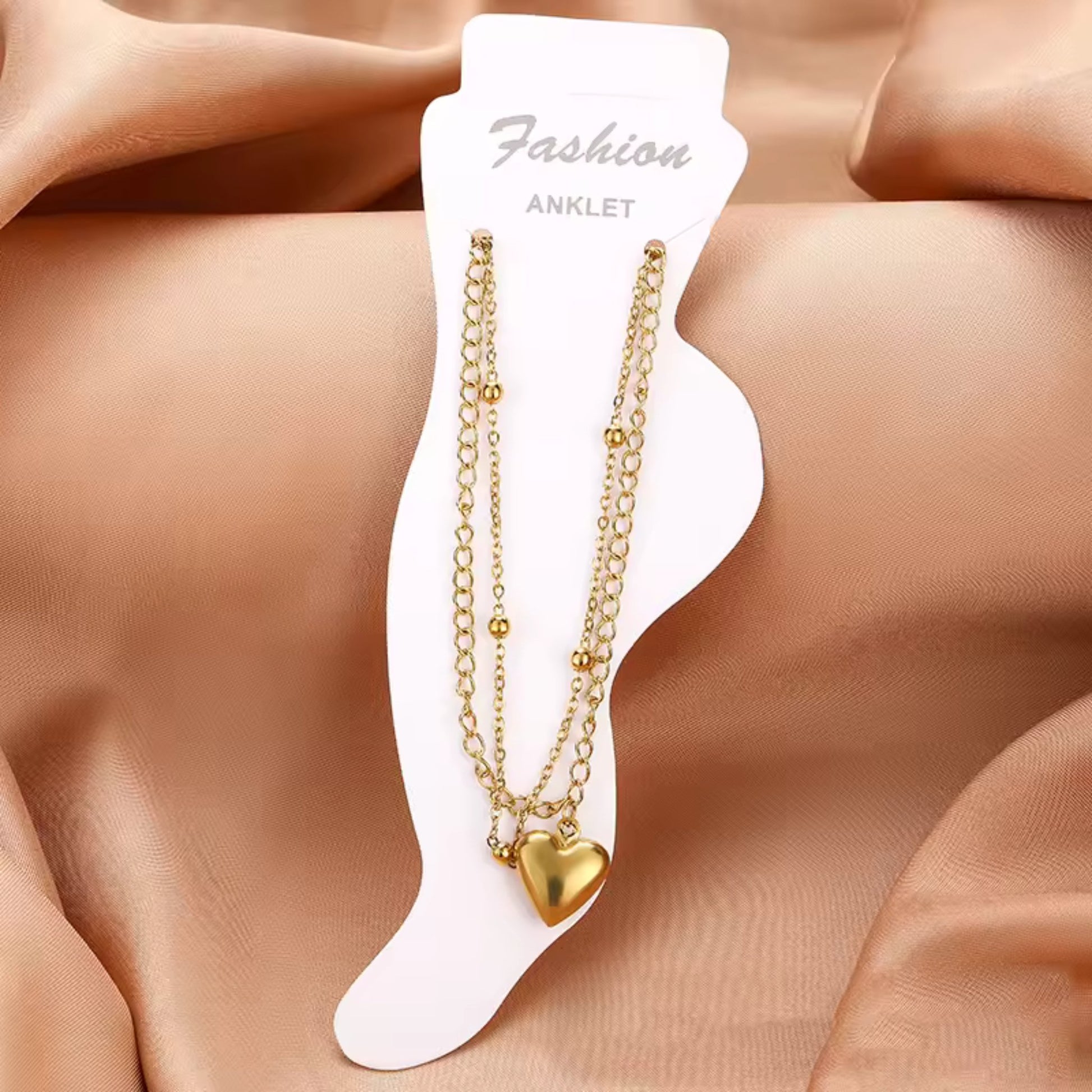 Golden Heart Charm Anklet