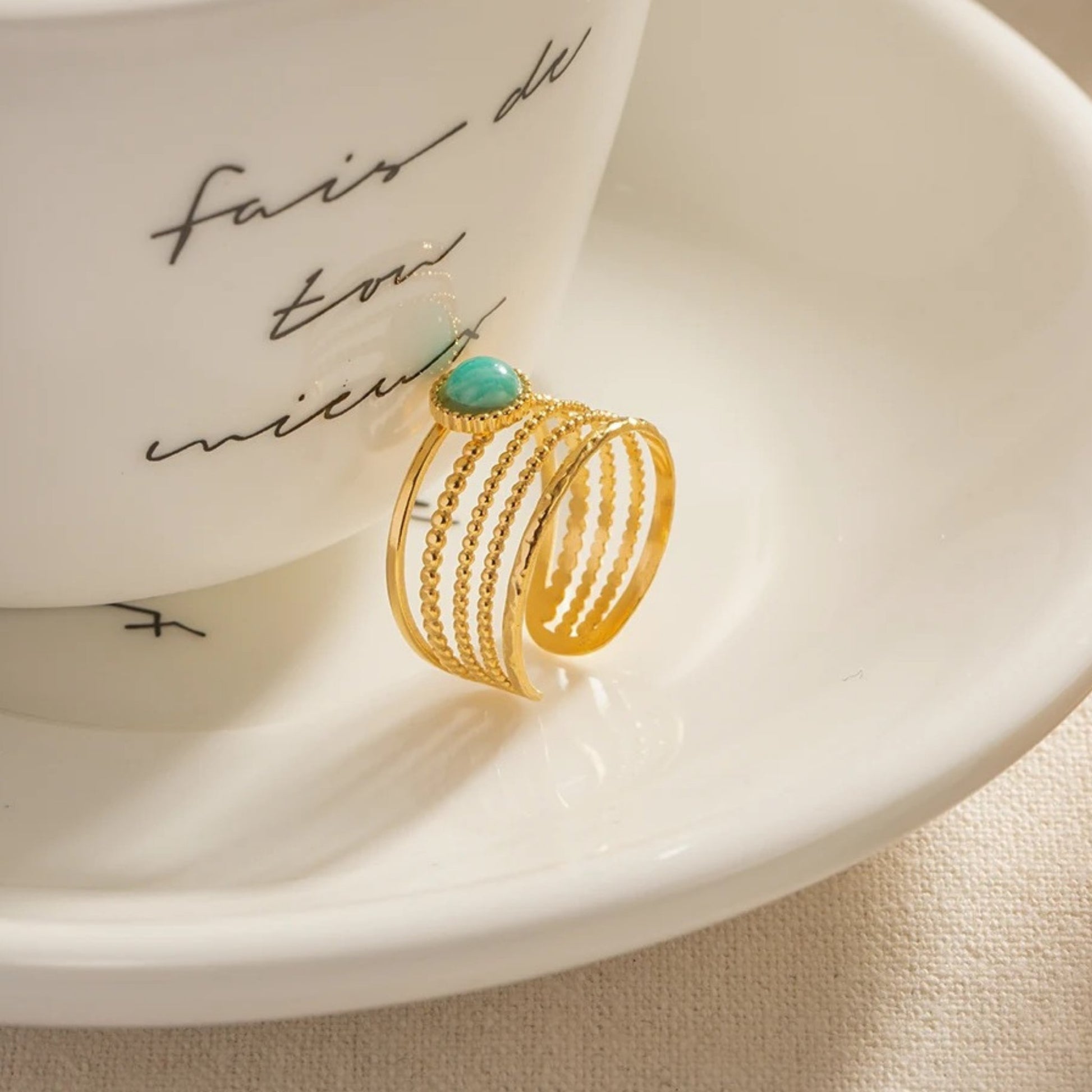 Golden Serenity Amazonite Ring