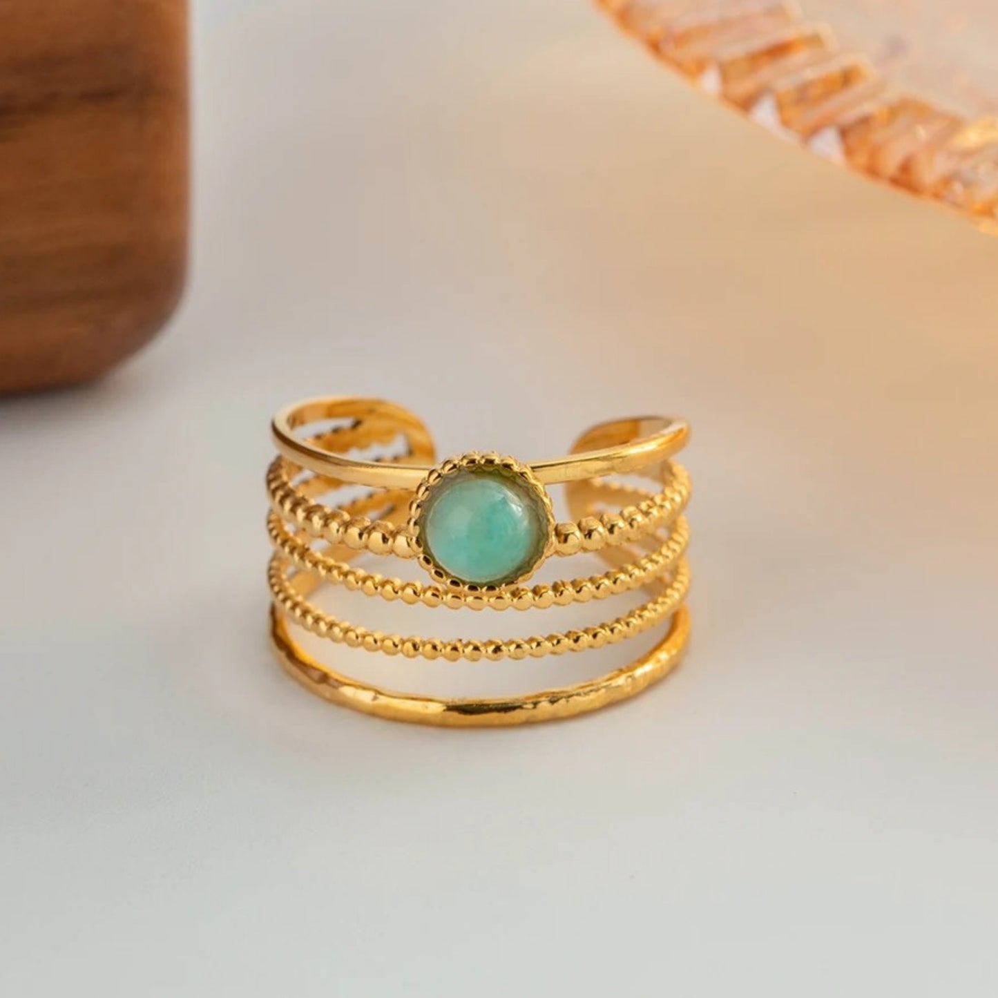 Golden Serenity Amazonite Ring