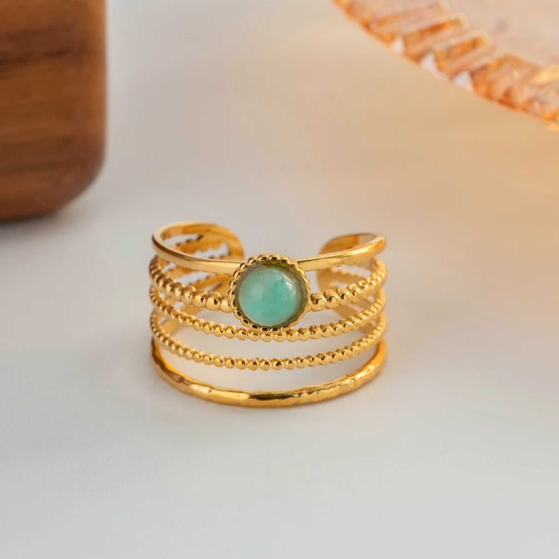 Golden Serenity Amazonite Ring