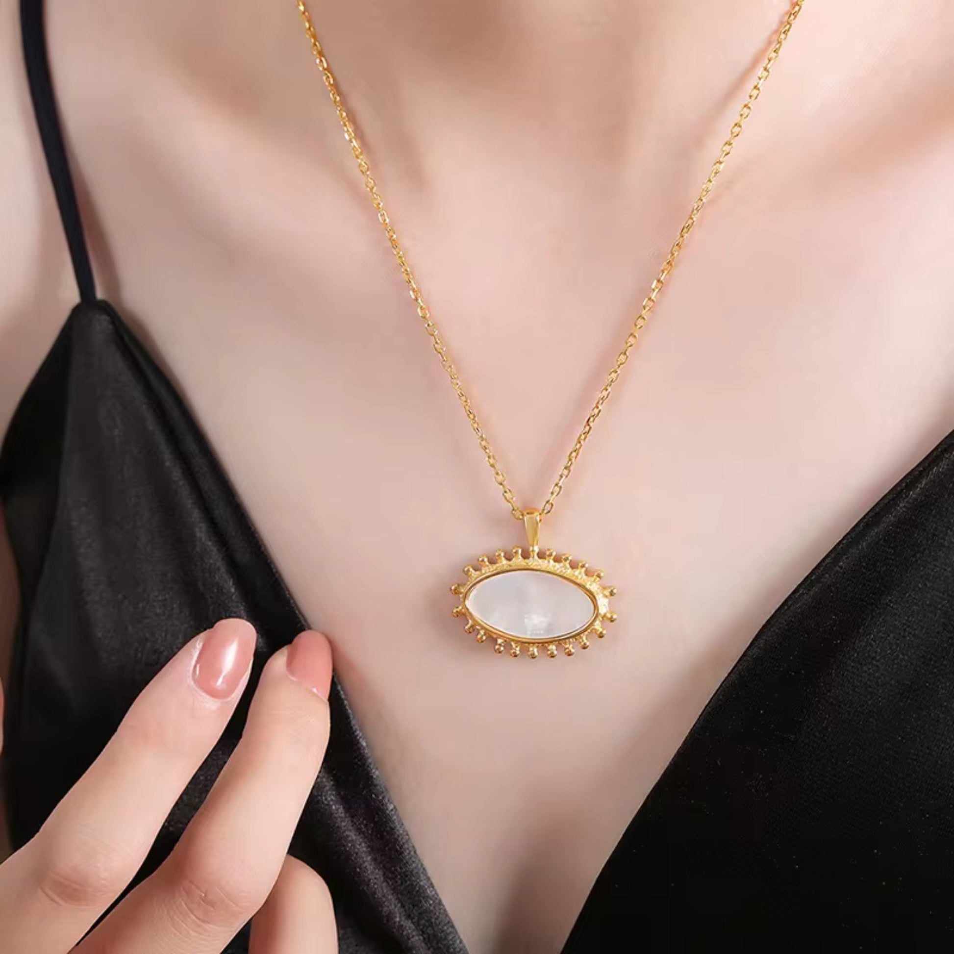 Golden Sunburst Pearl Pendant Necklace