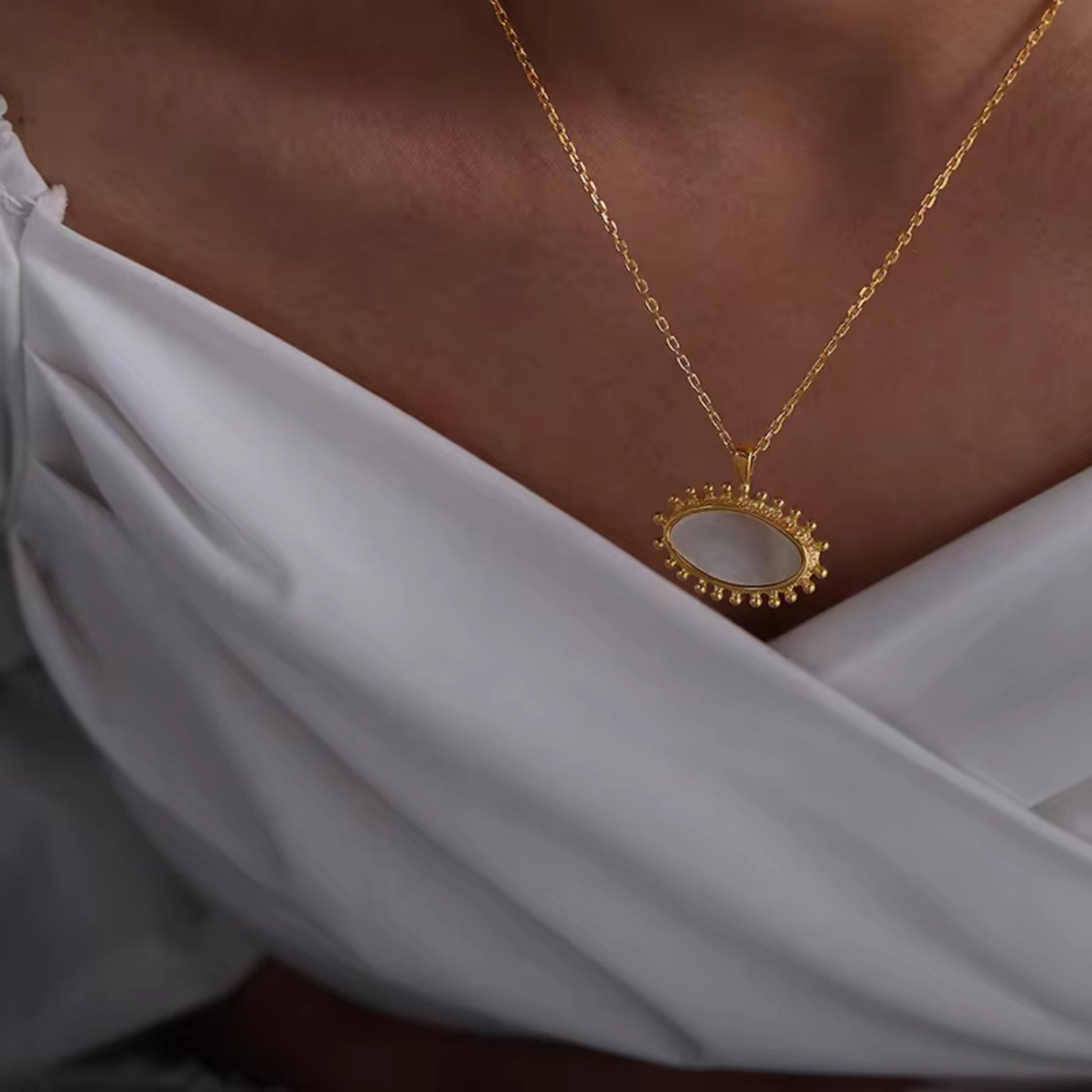 Golden Sunburst Pearl Pendant Necklace