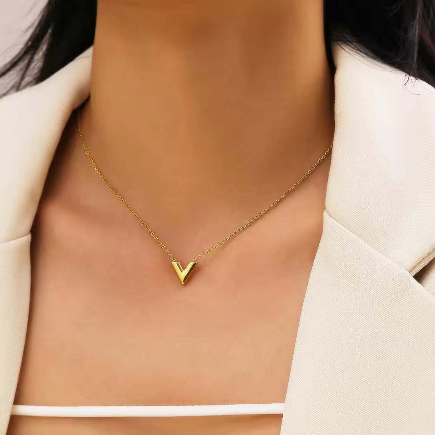 Golden V Charm Necklace