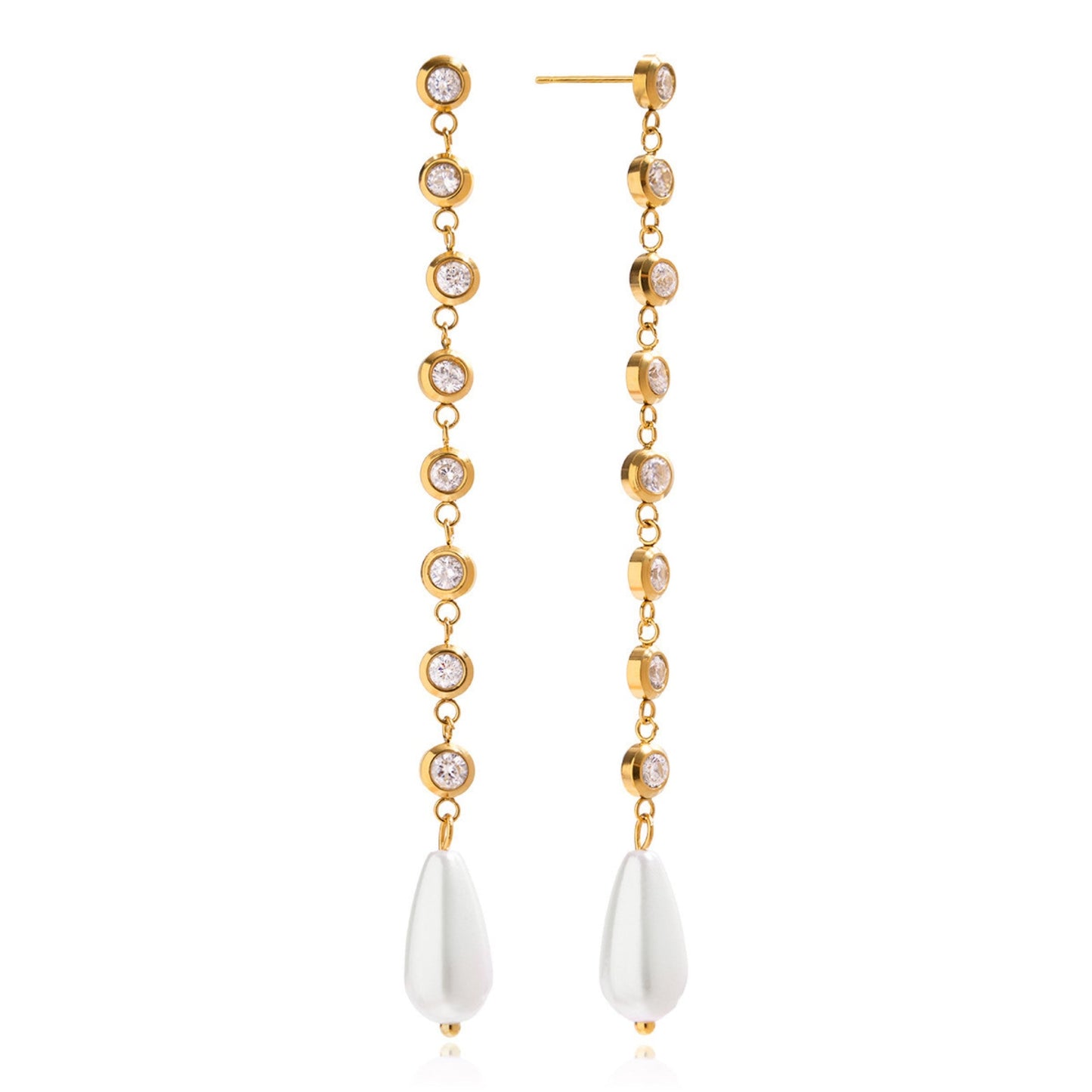Graceful Pearl & Crystal Drop Gold Plated Earrings