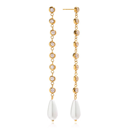 Graceful Pearl & Crystal Drop Gold Plated Earrings