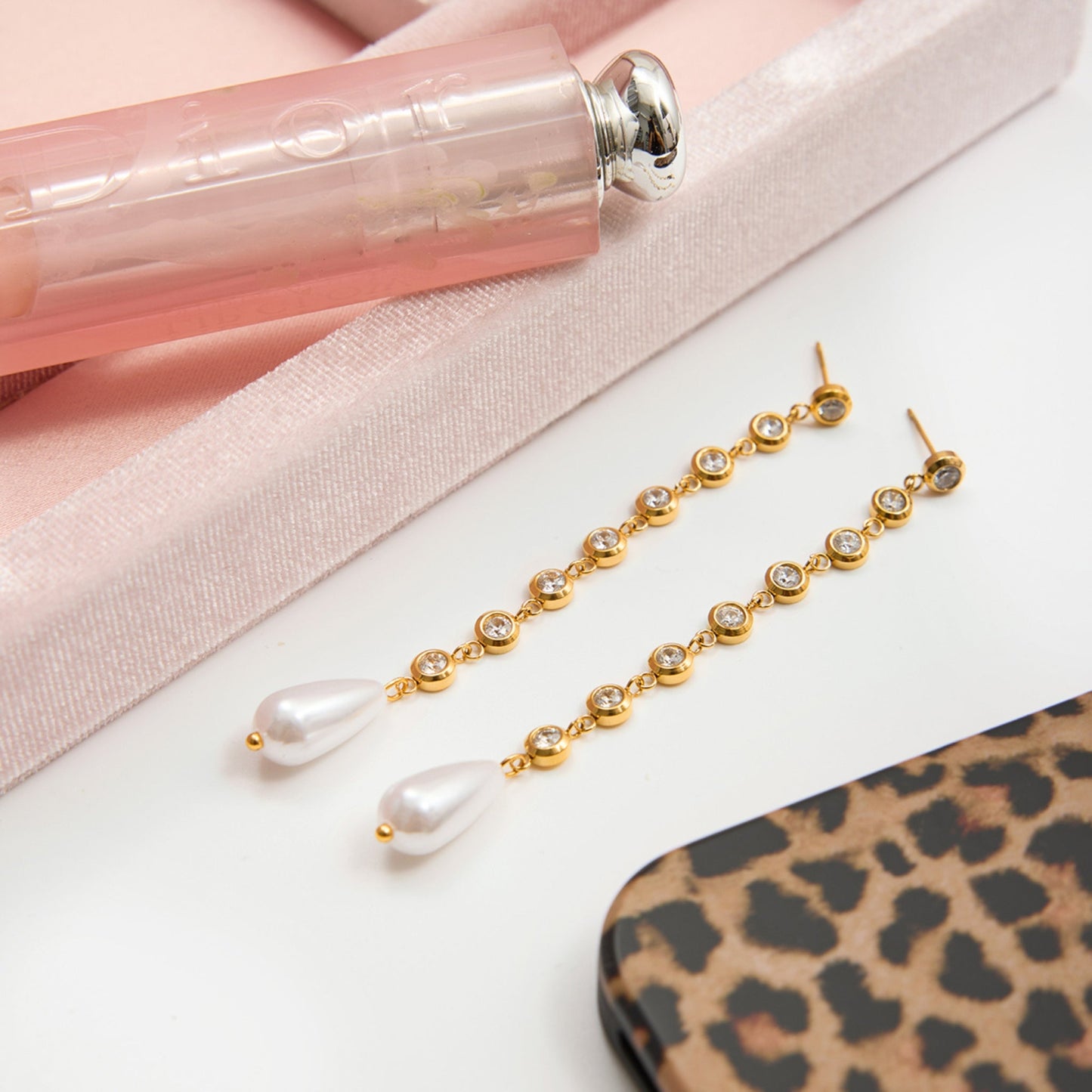 Graceful Pearl & Crystal Drop Gold Plated Earrings