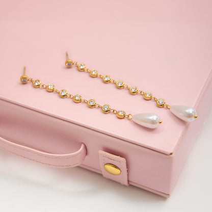 Graceful Pearl & Crystal Drop Gold Plated Earrings
