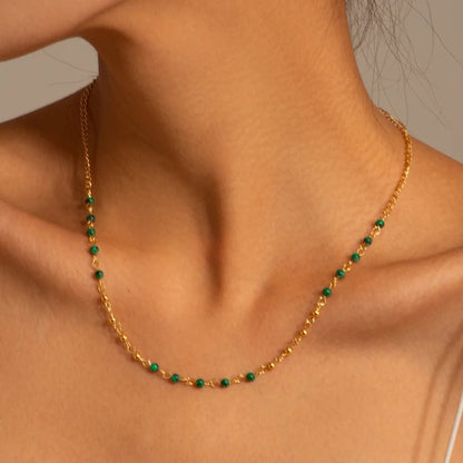 Green Beaded Gold Chain Necklace