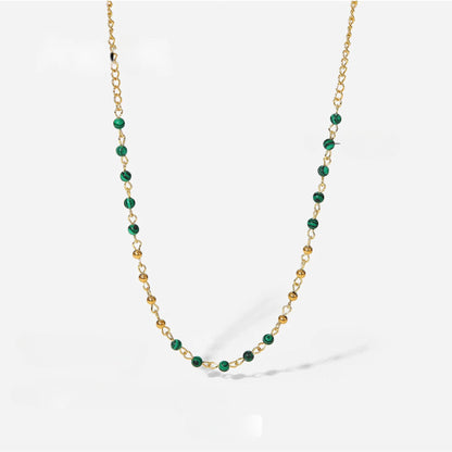 Green Beaded Gold Chain Necklace