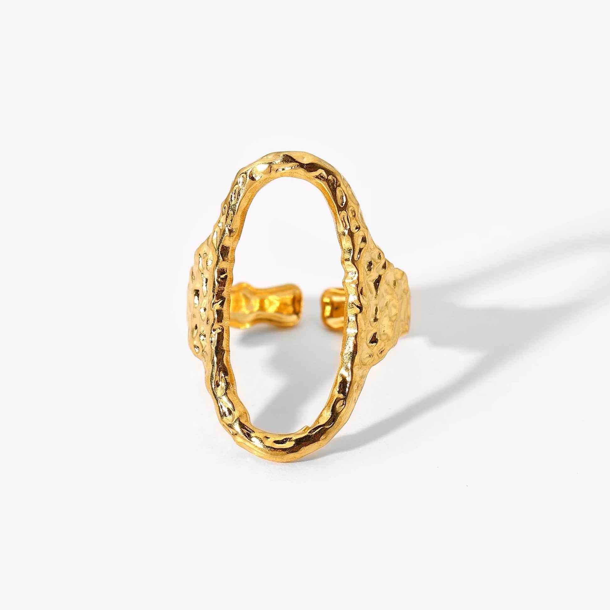 Hammered Elegance Oval Open Ring