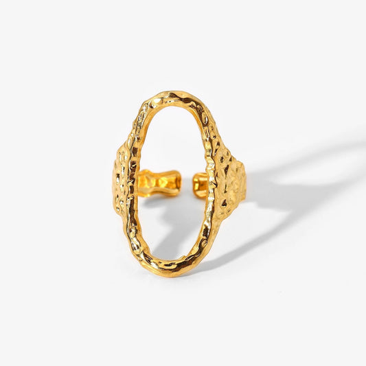 Hammered Elegance Oval Open Ring