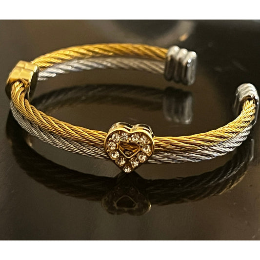 Heart Charm Cable Bangle