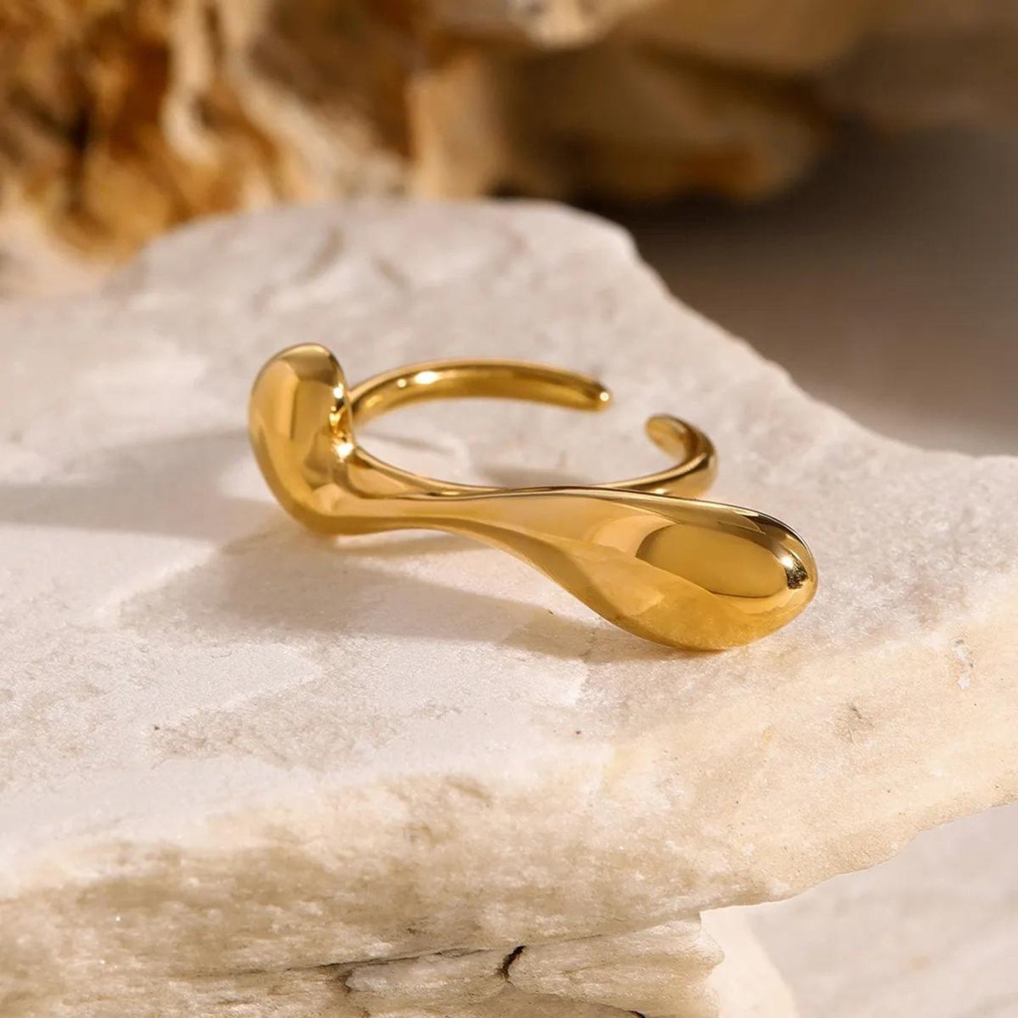 Liquid Wave Adjustable 18K Gold Plated Ring