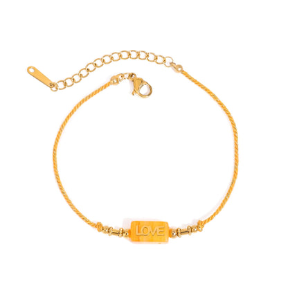 LOVE Letter Rope Bracelet — 18K Gold Stainless Steel, Adjustable Colorful Cord