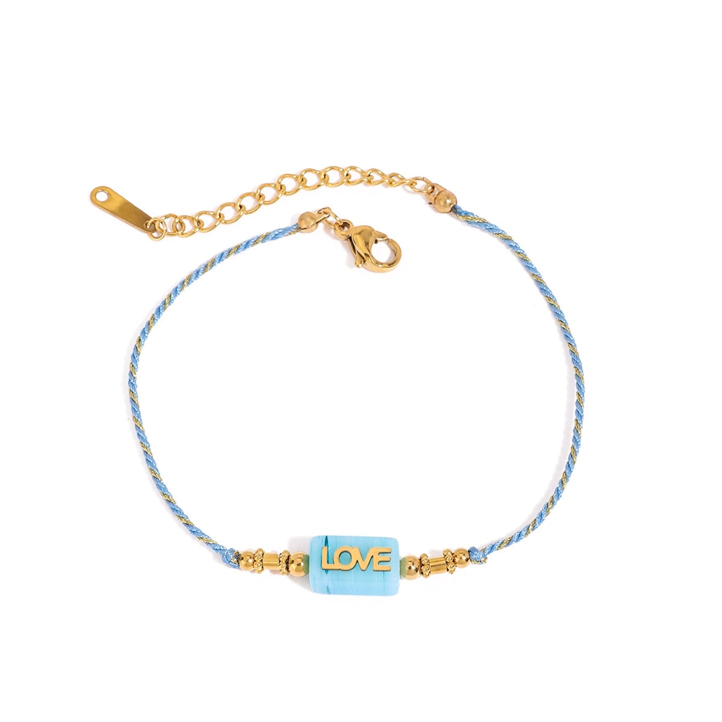 LOVE Letter Rope Bracelet — 18K Gold Stainless Steel, Adjustable Colorful Cord