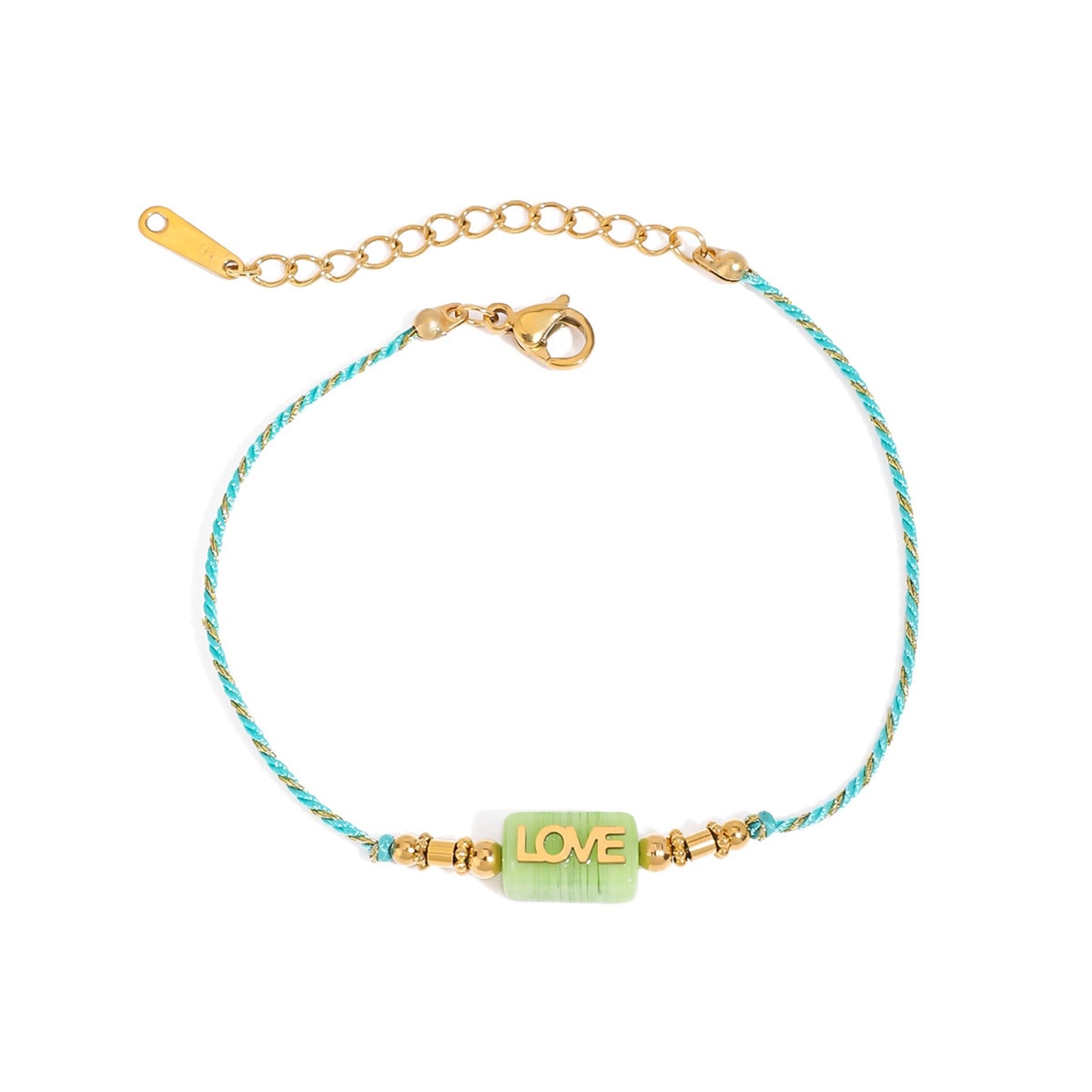 LOVE Letter Rope Bracelet — 18K Gold Stainless Steel, Adjustable Colorful Cord