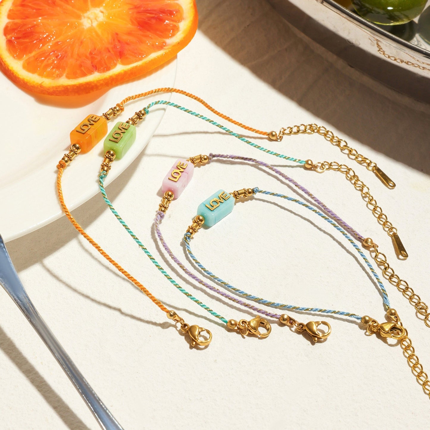 LOVE Letter Rope Bracelet — 18K Gold Stainless Steel, Adjustable Colorful Cord