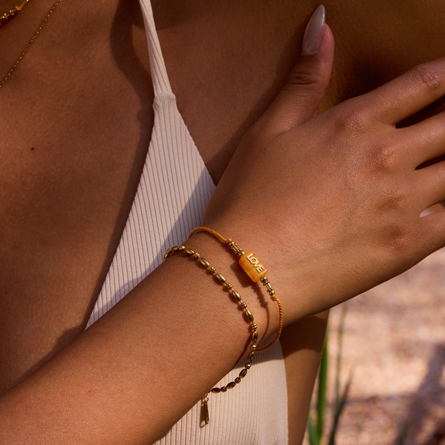 LOVE Letter Rope Bracelet — 18K Gold Stainless Steel, Adjustable Colorful Cord