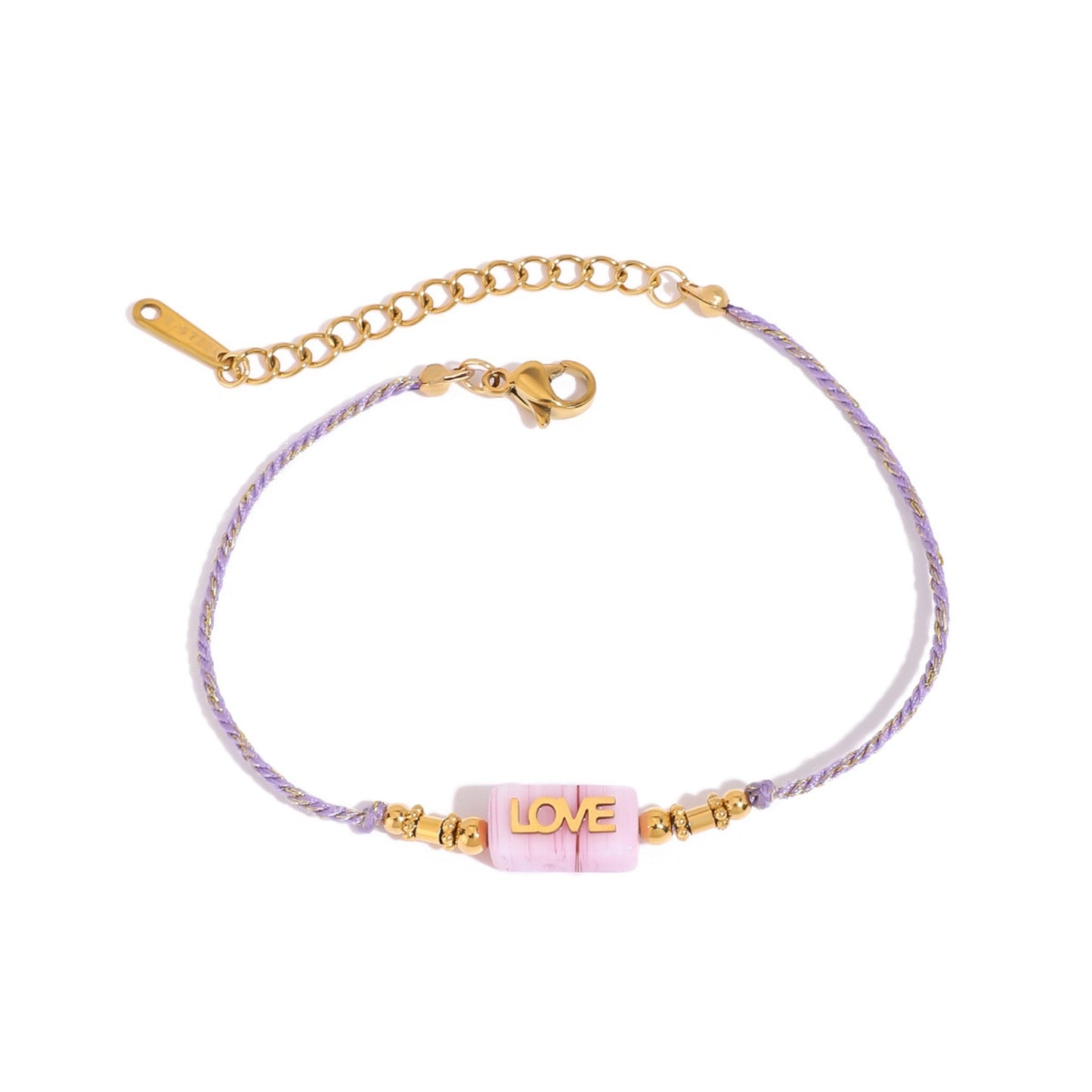 LOVE Letter Rope Bracelet — 18K Gold Stainless Steel, Adjustable Colorful Cord
